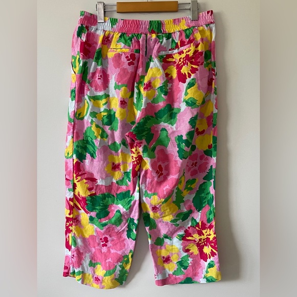 Charter Club 100% Linen Pull On Floral Printed Cropped Pants Sz Med - Picture 3 of 5